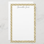 Gold Herringbone Pattern Metallic | Gepersonalisee Briefpapier (Voorkant / Achterkant)
