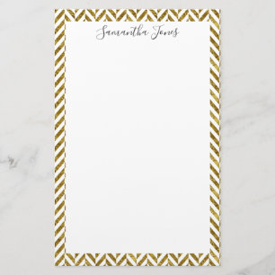 Gold Herringbone Pattern Metallic   Gepersonalisee Briefpapier