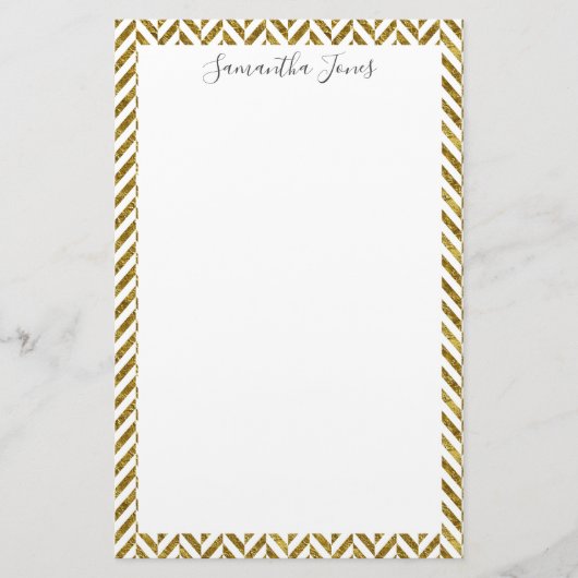 Gold Herringbone Pattern Metallic | Gepersonalisee Briefpapier (Voorkant)