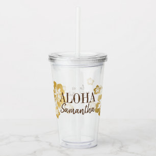 Gold Hibiscus Tropical Beach Name Acryl Drinkbeker