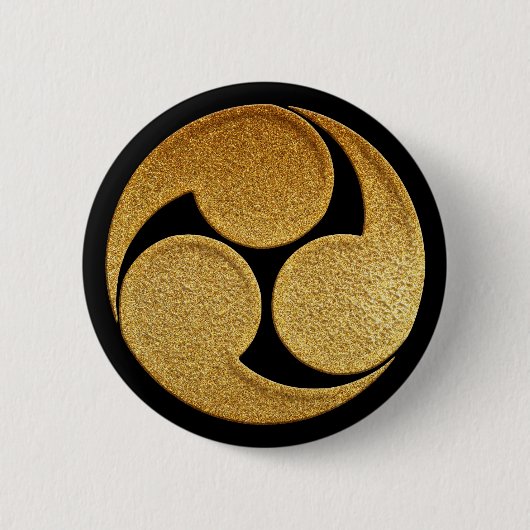 Gold Hidari Mitsu Tomoe Kamon Ronde Button 5,7 Cm (Voorkant)