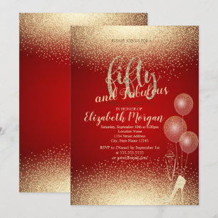 Gold High Heels Confetti, Red 50th Birthday Party Kaart