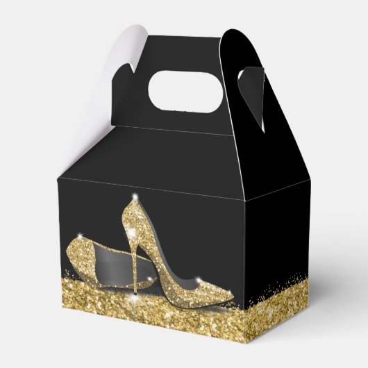 Gold High Heels Confetti Stripe Elegant Black Bedankdoosjes (Voorkant Zijde)