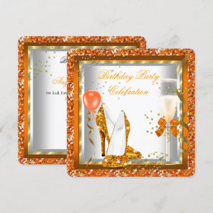 Gold High Heels Glitter Oranje Birthday Party 2 Kaart