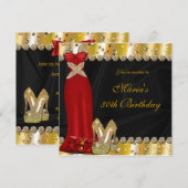 Gold High Heels & Red Gown Dress Party Invitation (Devant / Derrière)