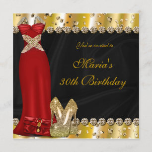 Gold High Heels & Red Gown Dress Party - Uitnodigi Kaart
