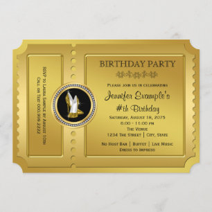 Gold High Hiel Golden Ticket Birthday Party Kaart