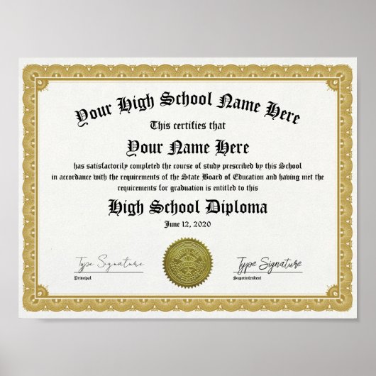 Gold High School Diploma, General Equivalency  Poster (Voorkant)