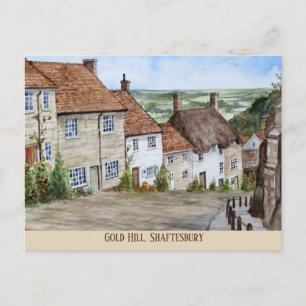 Gold Hill, Shaftesbury, Dorset Waterverf Painting Briefkaart