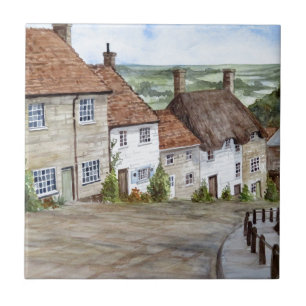 Gold Hill, Shaftesbury, Dorset Waterverf Painting Tegeltje