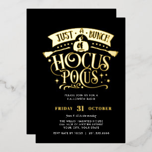 GOLD HOCUS POCUS Halloween Feestje Folie  Uitnodiging