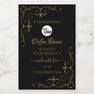 Gold  hoeken op zwarte productlabels - Logo Voedselcontainer Etiket
