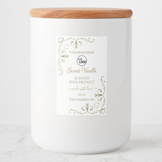 Gold hoeken Witte Productlabels toevoegen Logo Voedselcontainer Etiket (Voorkant)