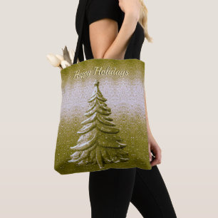 Gold Holiday Christmas Tree Canvas tas