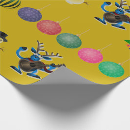 Gold Holiday Fun Deer Snowman Wrapping Paper Cadeaupapier