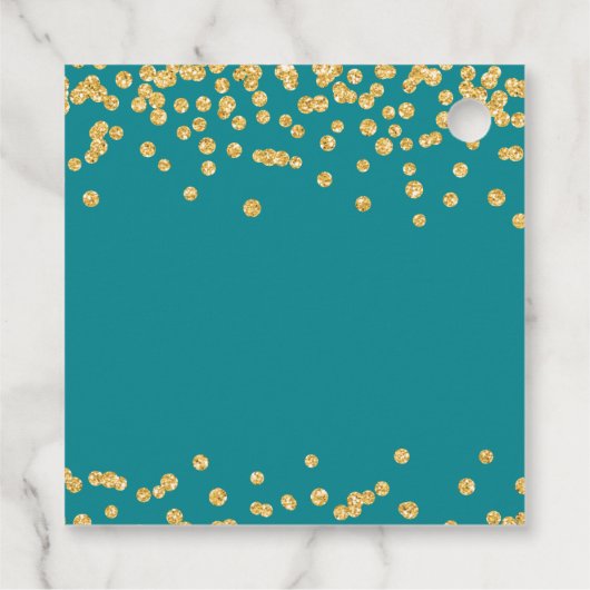 Gold Holiday Kerstmis Glitter Confetti Blauwgroen Bedankjes Labels (Achterkant)