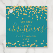 Gold Holiday Kerstmis Glitter Confetti Blauwgroen Bedankjes Labels (Voorkant)
