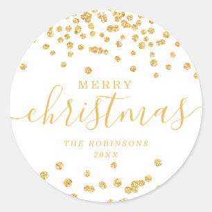 Gold Holiday Kerstmis Glitter Confetti White Ronde Sticker