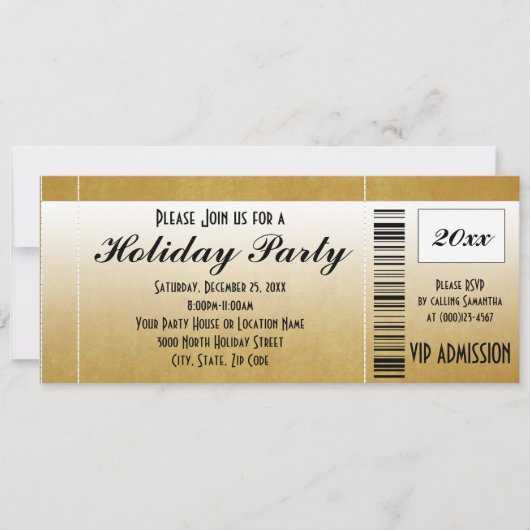 Gold Holiday Party Ticket Uitnodiging (Voorkant)