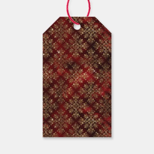 Gold Holiday Sparkle Elegant Damask Cadeaulabel (Voorkant)