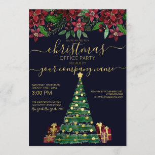 Gold Holiday Tree Gifts Floral Corporate Kerstmis Kaart