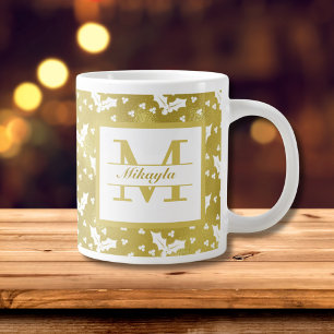 Gold Holly Botanical Monogram Kerst Extra Grote Beker