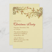 Gold Holly Flourish Invitation de la fête de Noël (Devant / Derrière)