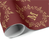 Gold Holly Wreated kerstmonogram Cadeaupapier (Rol Hoek)