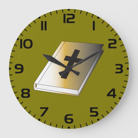 Gold Holy Bible with Black Cross Religious Grote Klok (Voorkant)