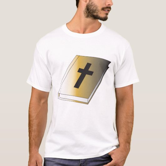 Gold Holy Bible with Black Cross Religious T-shirt (Voorkant)