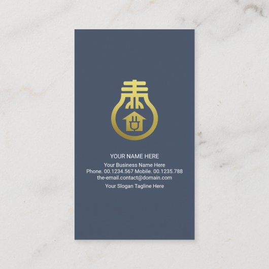 Gold Home Bulb Electrical Lightning Electrice Visitekaartje (Achterkant)