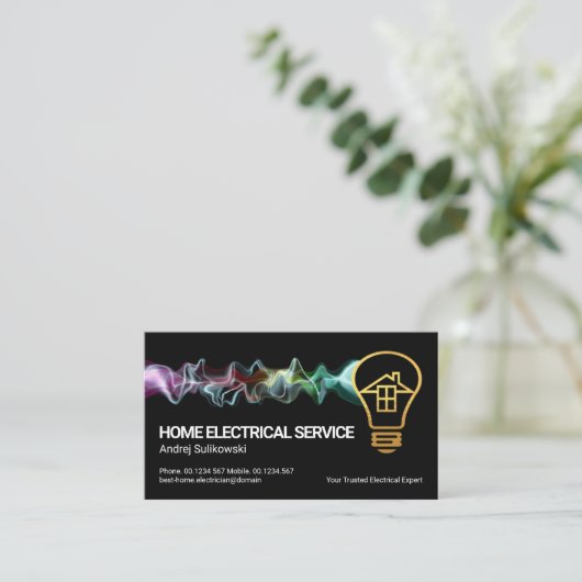 Gold Home Bulb Electrified Lightning Charge Visitekaartje (Staand voorkant)