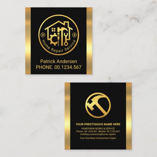 Gold Home Handyman Tools Circular Board Vierkante Visitekaartje (Voorkant / Achterkant)