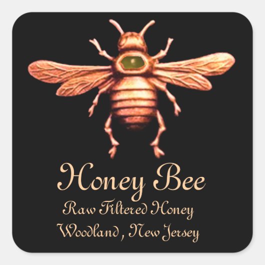 GOLD HONEY BEE / BEEKEEPER BEEKEEPER VIERKANTE STICKER (Voorkant)