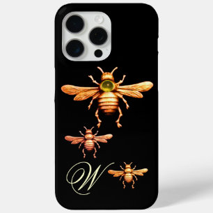 GOLD HONEY BEES MONOGRAM Black iPhone 15 Pro Max Hoesje