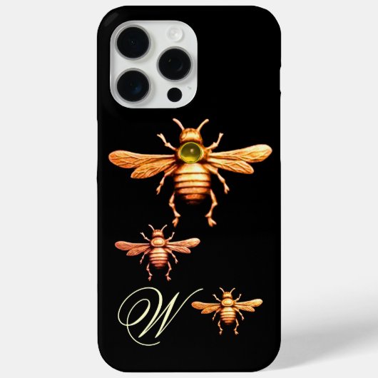GOLD HONEY BEES MONOGRAM Black Case-Mate iPhone Case (Achterkant)