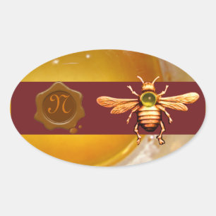 GOLD HONEY BROWN WAX SEAL MONOGRAM, BEEKEEPER OVALE STICKER