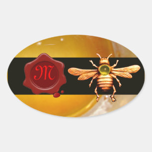 GOLD HONEY WORDT RODE WAX SEAL MONOGRAM, BEEKEEPER OVALE STICKER