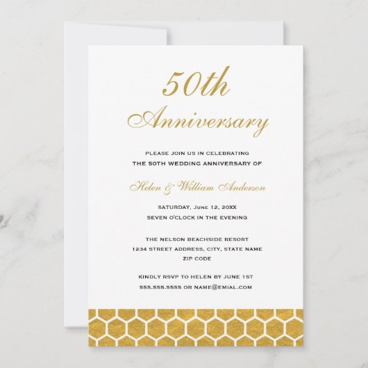 Gold Honeycomb 50e Mariage Invitation de l'anniver (Devant)