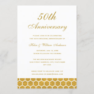 Gold Honeycomb 50th Wedding Jubileum Invitation Kaart