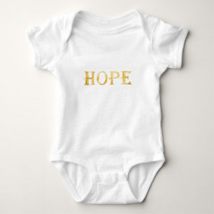 Gold Hope Text Jersey Bodysuit, White Romper