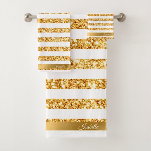 Gold Horizontale Glitter Boho Popular Collectie Bad Handdoek (Insitu)
