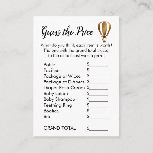 Gold Hot Air Balloon Guestez les cartes de jeu de (Devant)