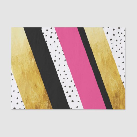 Gold Hot Pink Black White Stippen Stripes Tissue Tissuepapier (Voorkant)