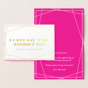 Gold & Hot Pink Geometric Be My Bridesmaid Folie Kaarten