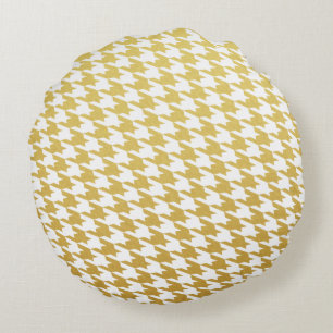 Gold Houndstooth Pattern Round Pillow Rond Kussen