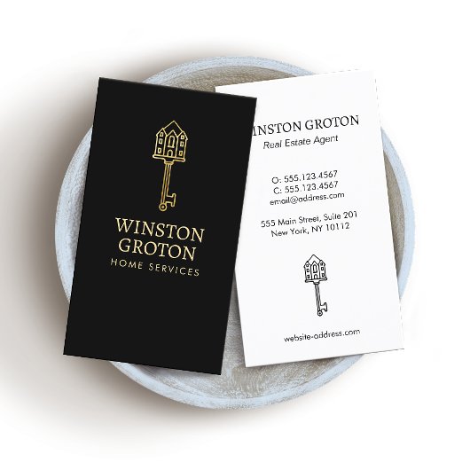  Gold House Key Black Visitekaartje