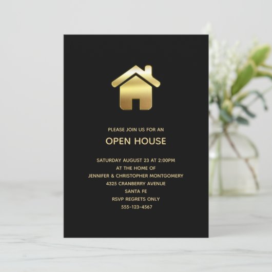 Gold House Symbol Open House Uitnodiging (Staand voorkant)