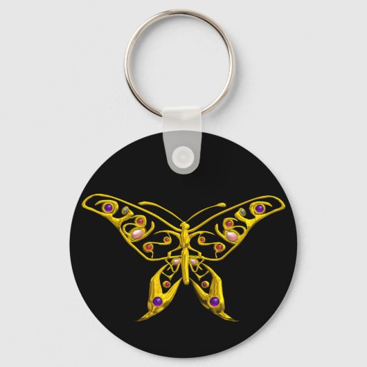 GOLD HYPER BUTTERFLY JEWEL MET GEMSTONES, zwart Sleutelhanger (Voorkant)