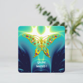 GOLD HYPER BUTTERFLY, Turquoise Blue Fractal Waves Kaart (Staand voorkant)